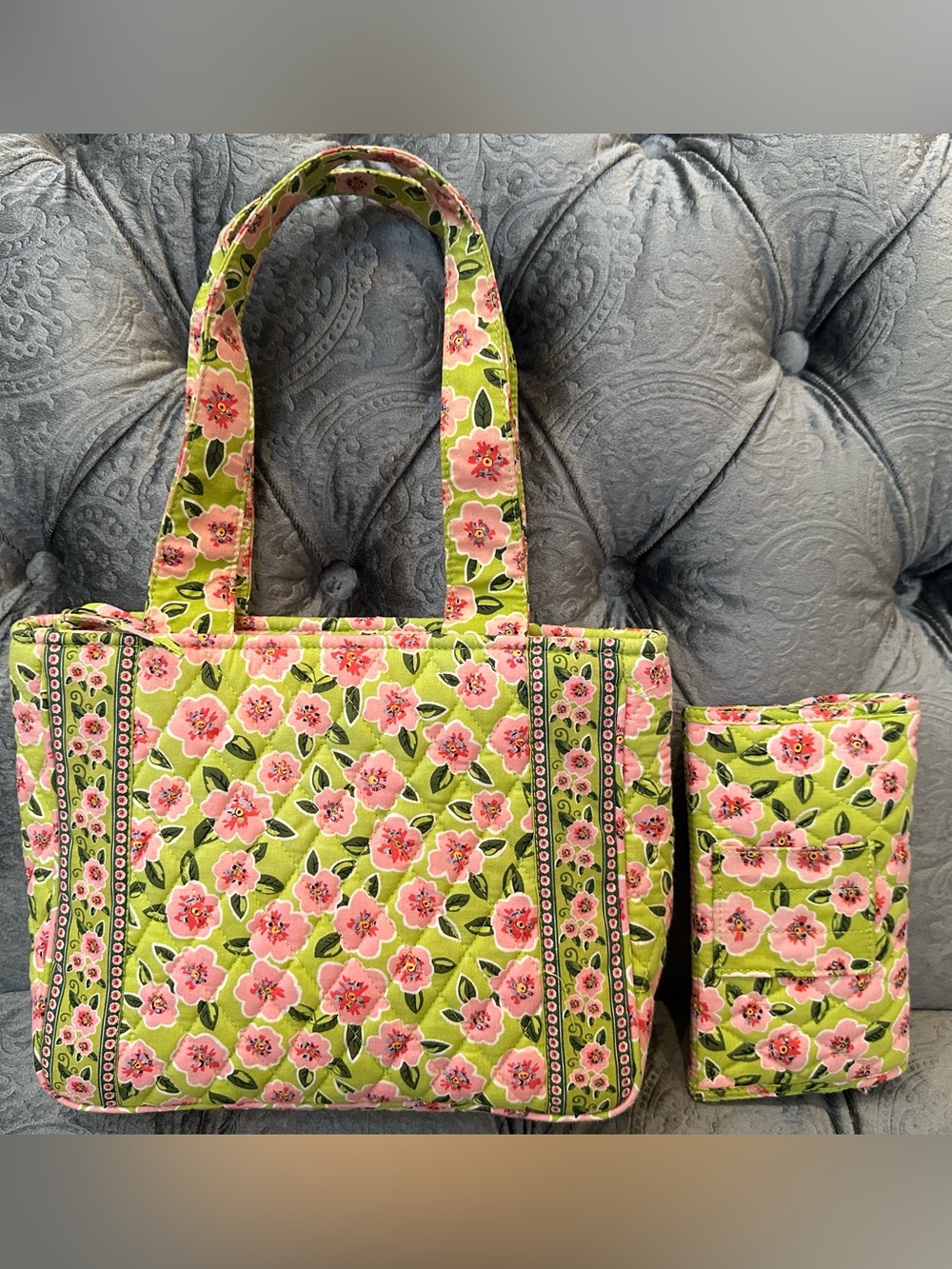 NEW Quilted Floral Tote Bag & Wallet in Pink & Green by Maggi B